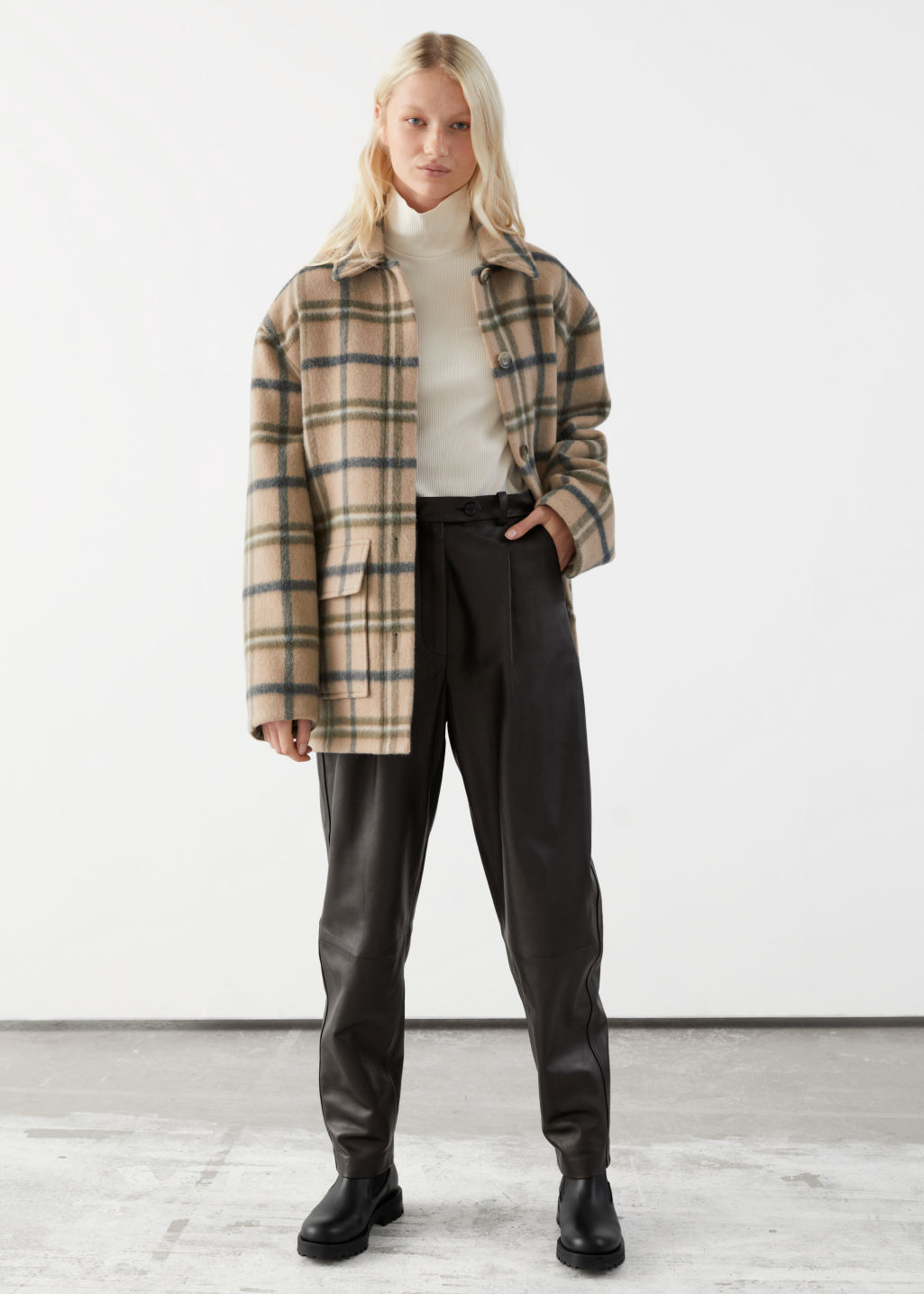 Oversized Wool Blend Jacket - Beige Checks - Jackets - & Other Stories - Click Image to Close
