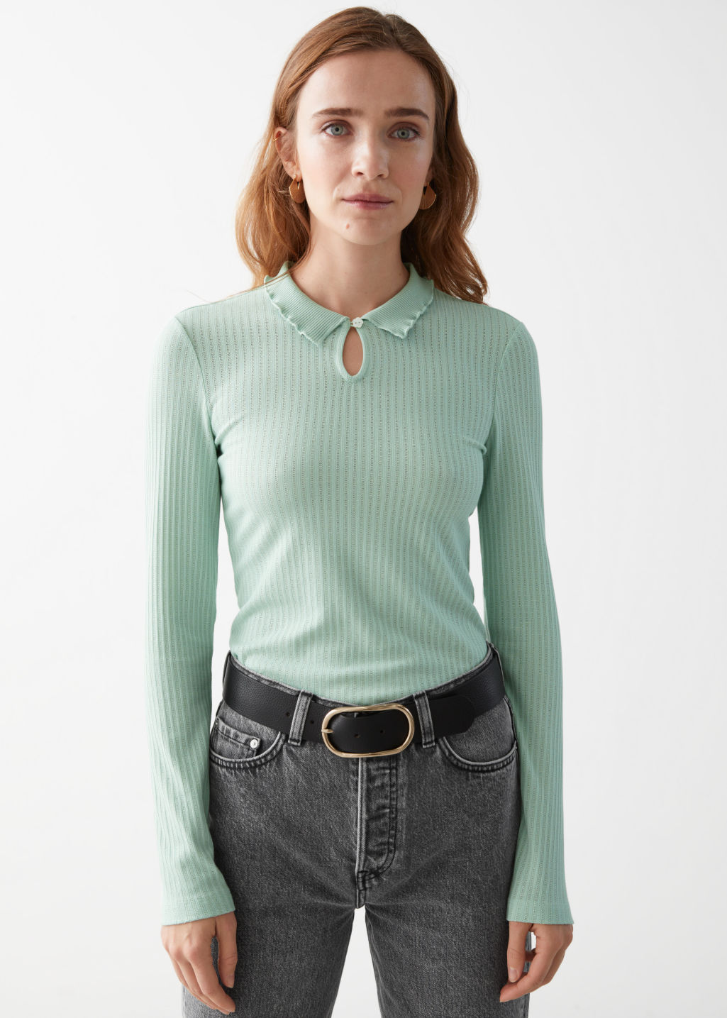 Lettuce Collar Rib Top - Mint - Tops & T-shirts - & Other Stories - Click Image to Close