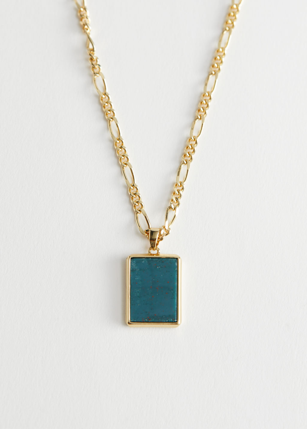 Square Stone Pendant Chain Necklace - Green Stone - Necklaces - & Other Stories