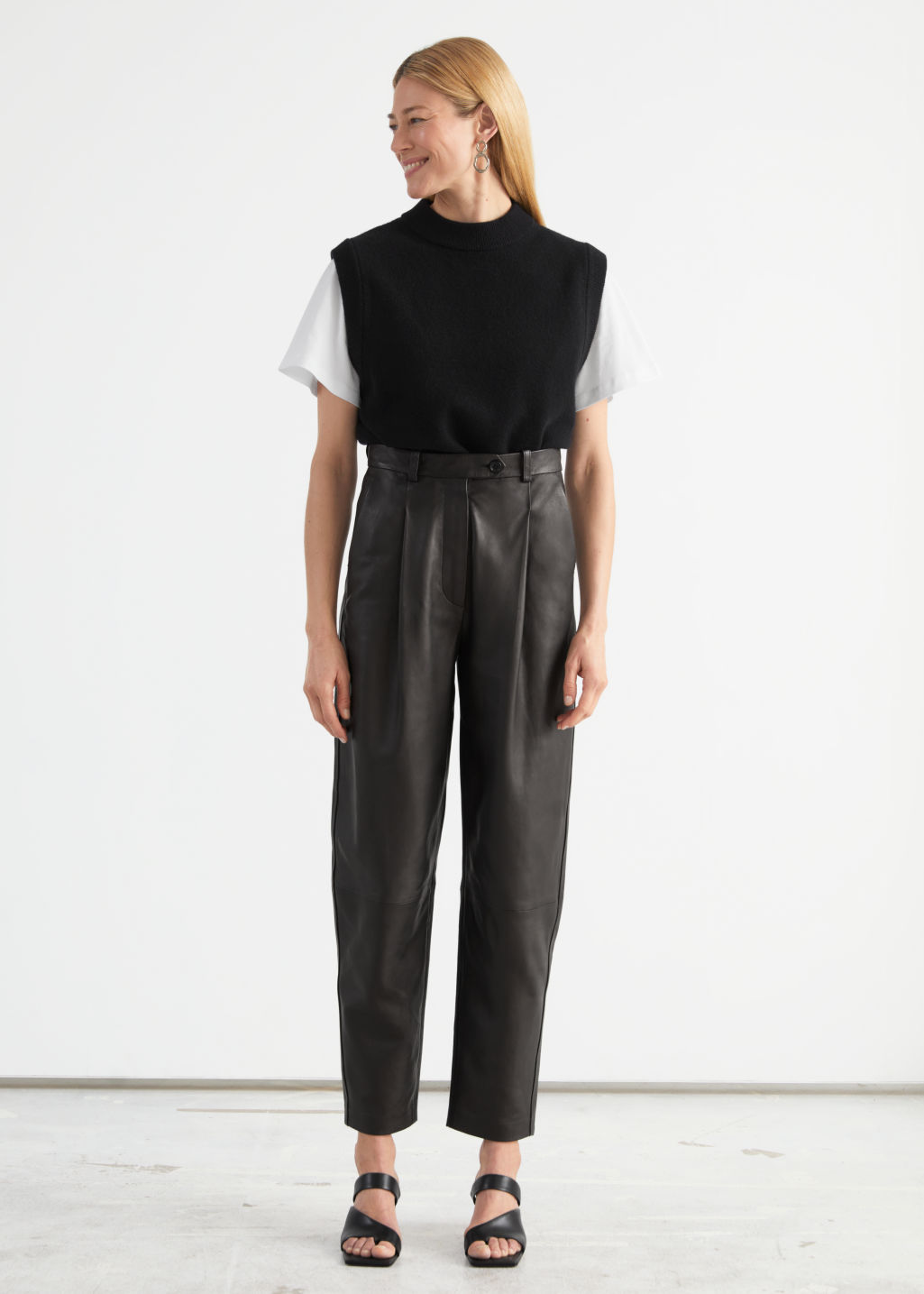 Tapered Leather Trousers - Black - Leather Trousers - & Other Stories - Click Image to Close
