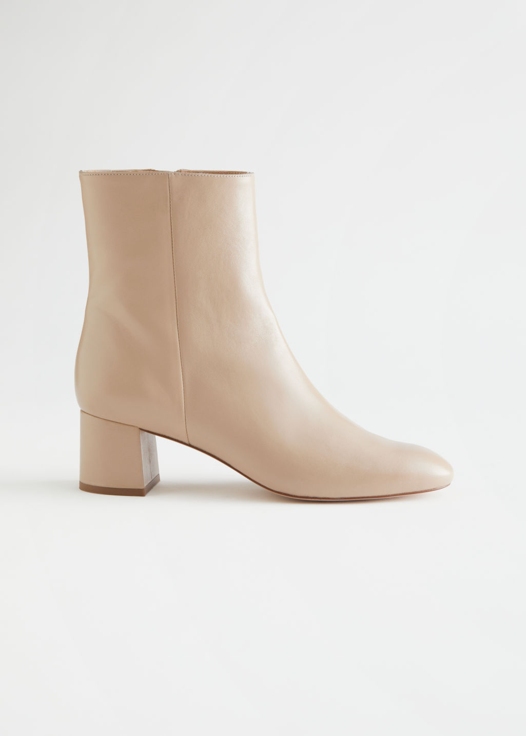 Almond Toe Heeled Leather Boots - Beige - Ankleboots - & Other Stories - Click Image to Close