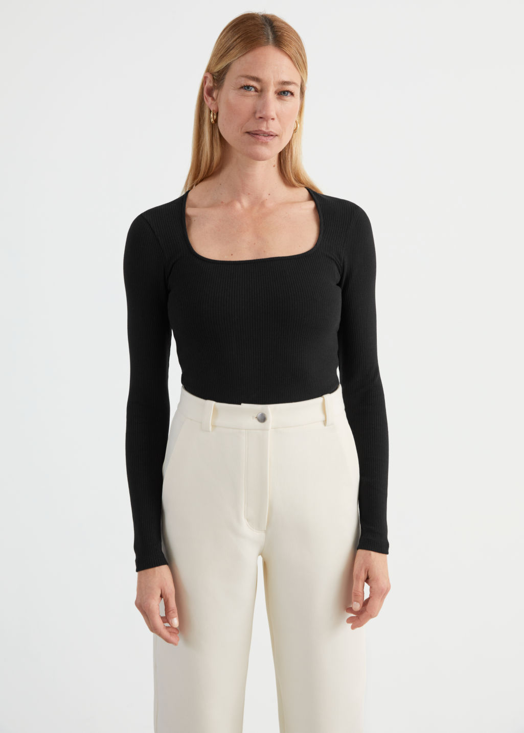 Fitted Square Neck Top - Black - Tops & T-shirts - & Other Stories - Click Image to Close