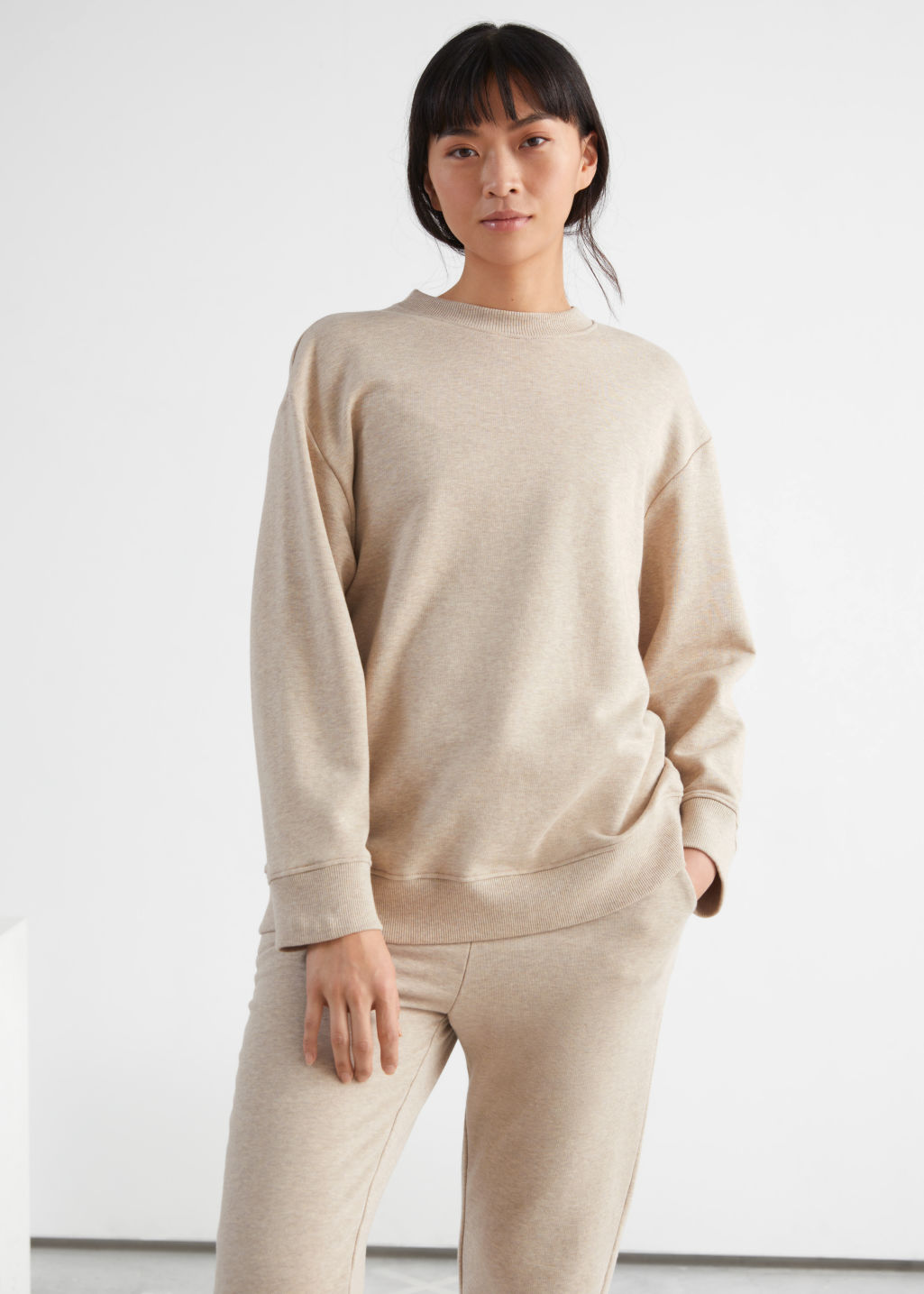 Relaxed Cotton Sweatshirt - Beige Melange - Sweatshirts & Hoodies - & Other Stories - Click Image to Close