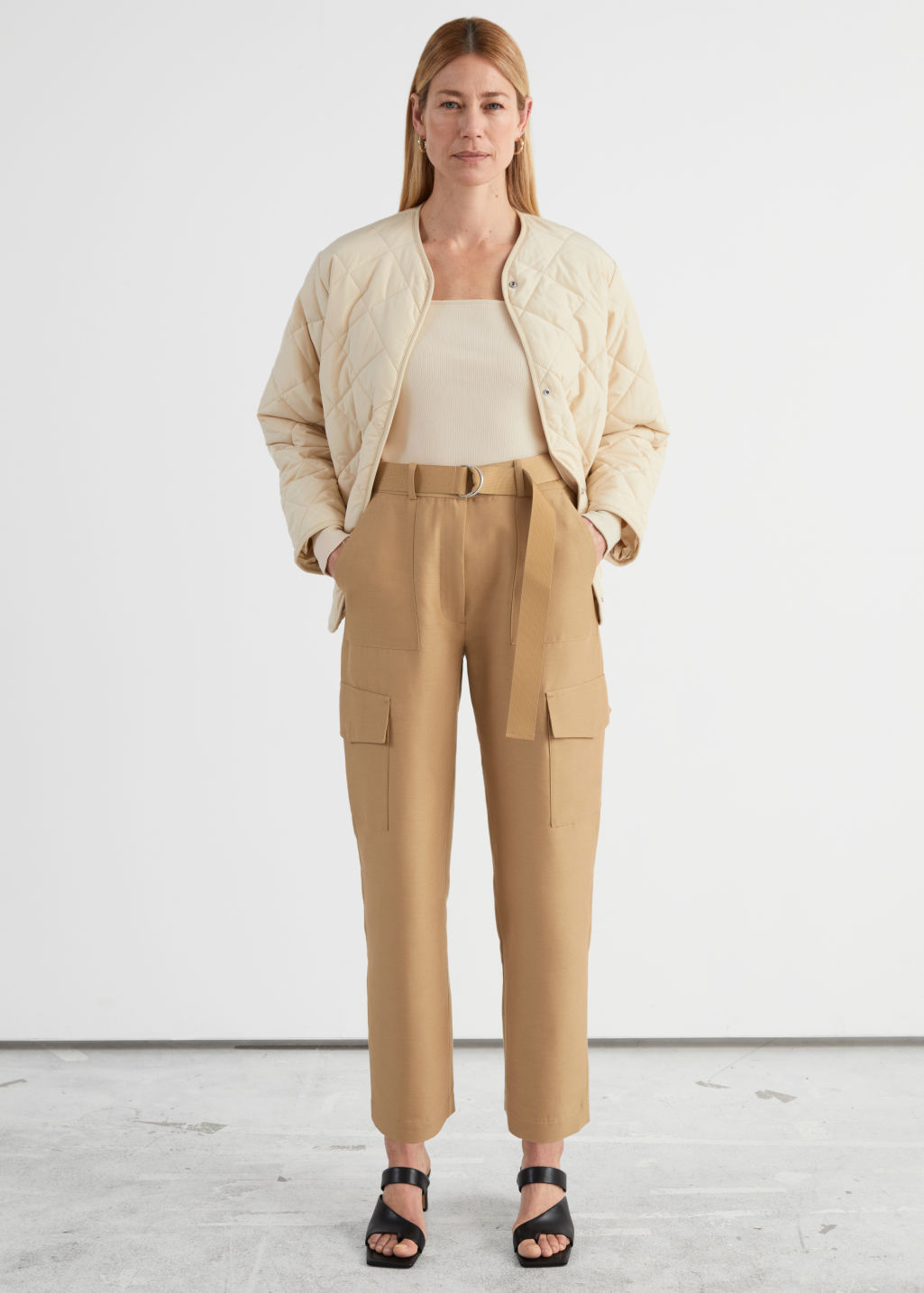 Relaxed Belted Utility Pocket Trousers - Beige - Trousers - & Other Stories - Click Image to Close