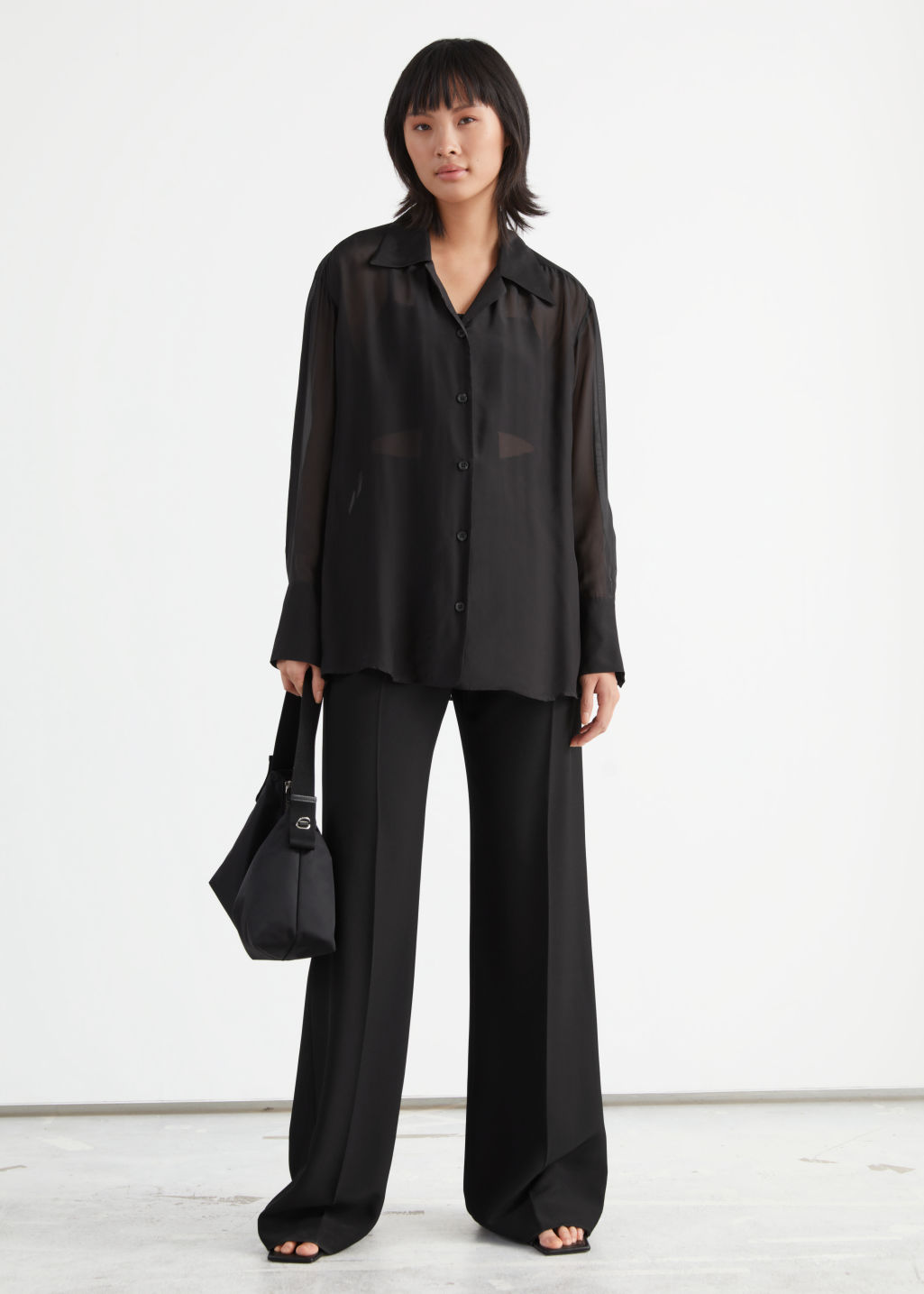 Sheer Relaxed Silk Blend Shirt - Black - Shirts - & Other Stories - Click Image to Close