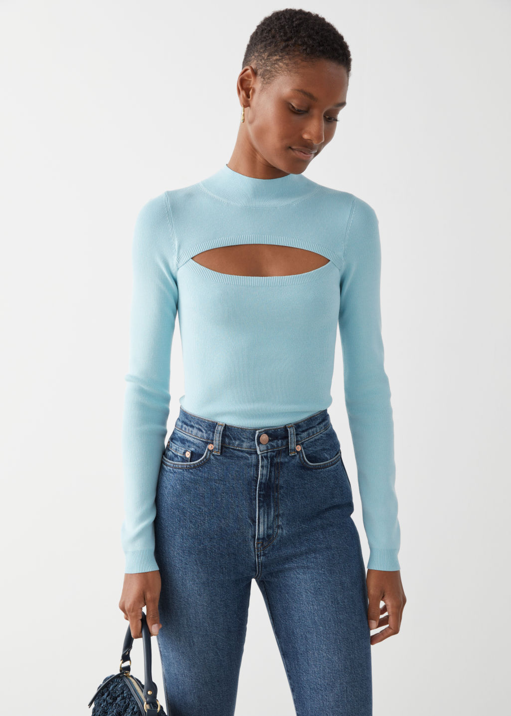 Fitted Cut Out Crop Top - Light Blue - Sweaters - & Other Stories