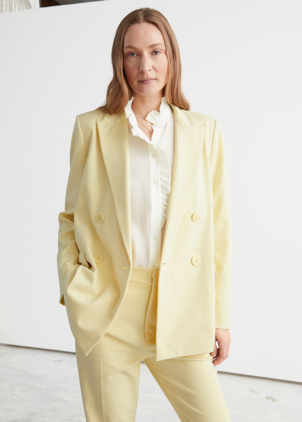 Boxy Double Breasted Jacket - Yellow - Blazers - & Other Stories - Click Image to Close