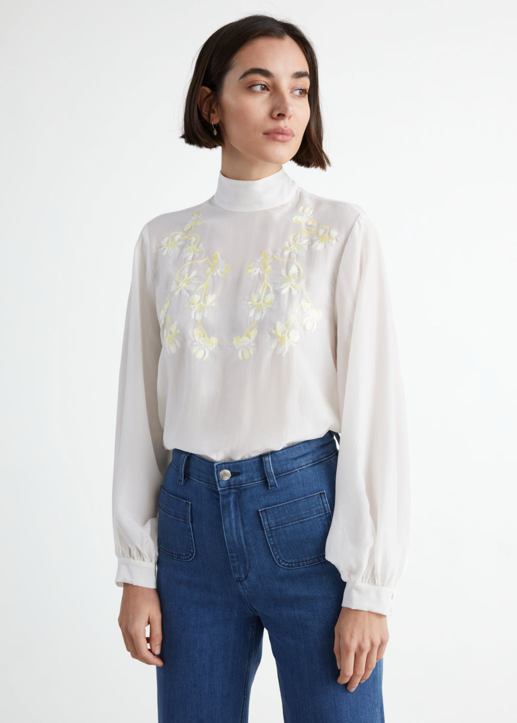 Sheer Relaxed Embroidery Blouse - White - Blouses - & Other Stories - Click Image to Close