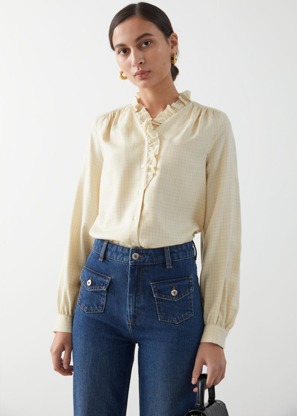 Button Up Ruffle Blouse - Yellow Checks - Blouses - & Other Stories