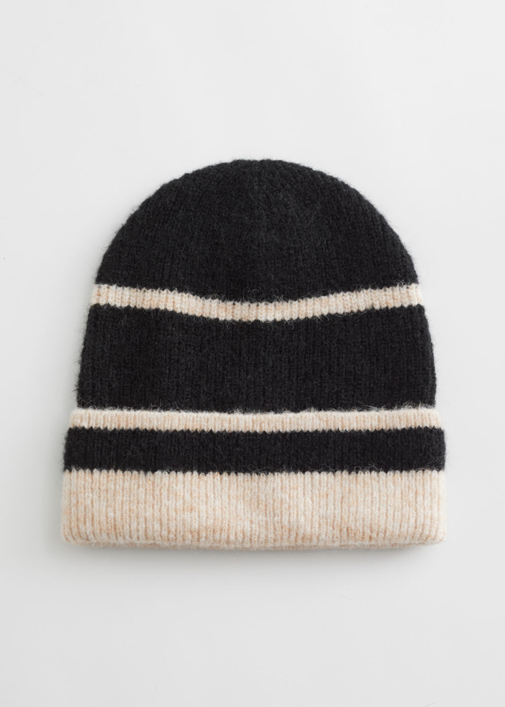 Striped Wool Blend Beanie - Black, White - Beanies - & Other Stories - Click Image to Close