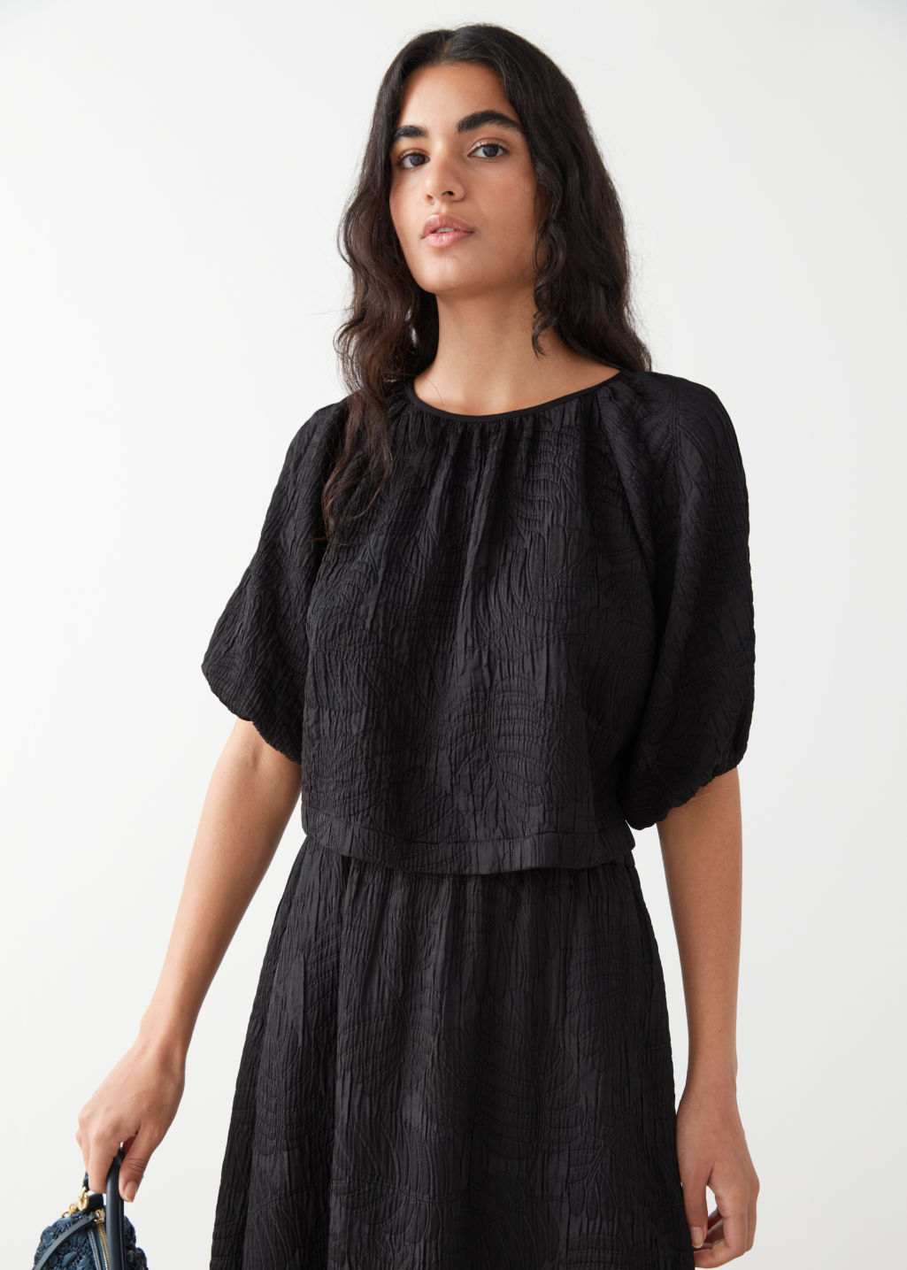 Textured Puff Sleeve Top - Black - Tops & T-shirts - & Other Stories