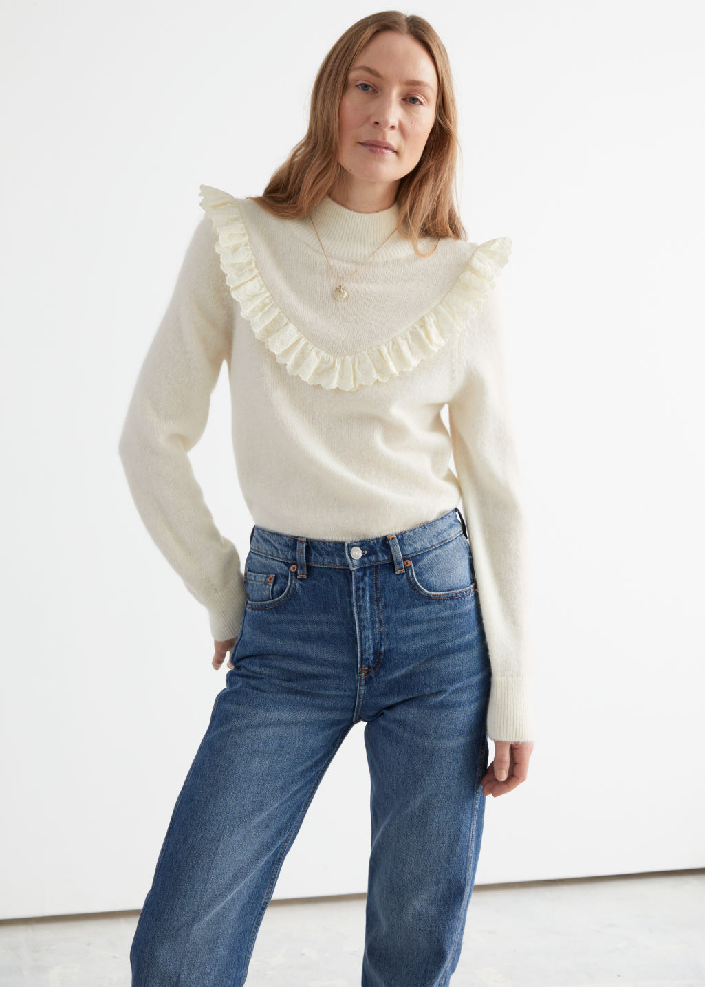 Ruffled Turtleneck Knit Sweater - Cream - Turtlenecks - & Other Stories - Click Image to Close