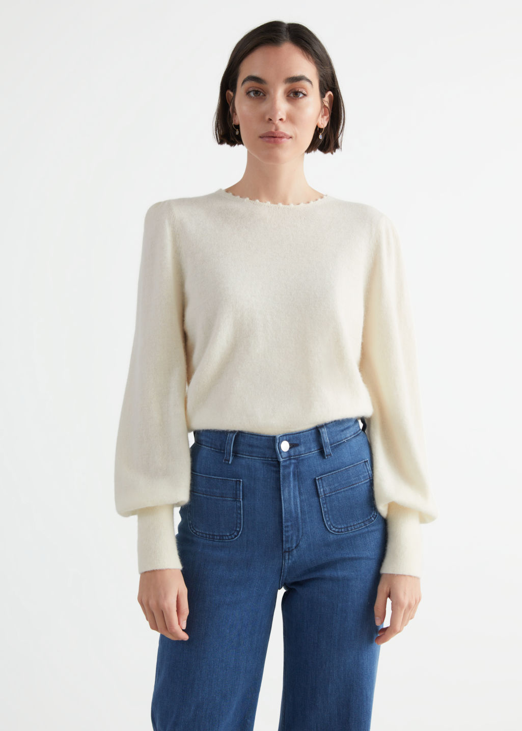 Relaxed Alpaca Blend Bobble Neck Sweater - Cream - Sweaters - & Other Stories