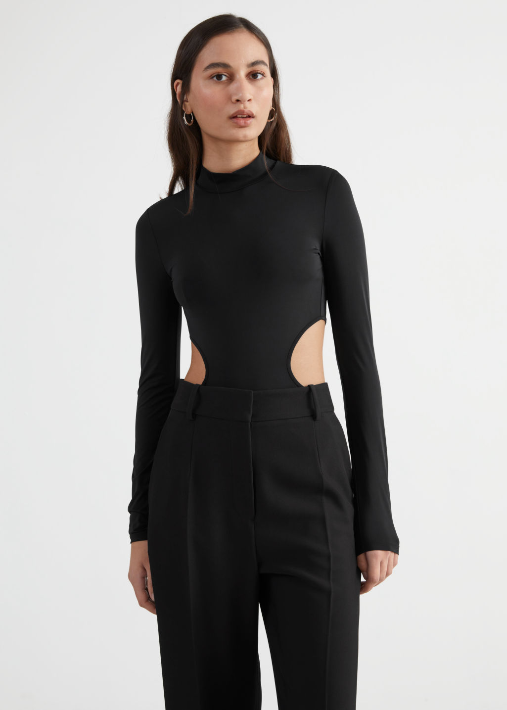 Fitted Mock Neck Cut Out Bodysuit - Black - Bodies - & Other Stories