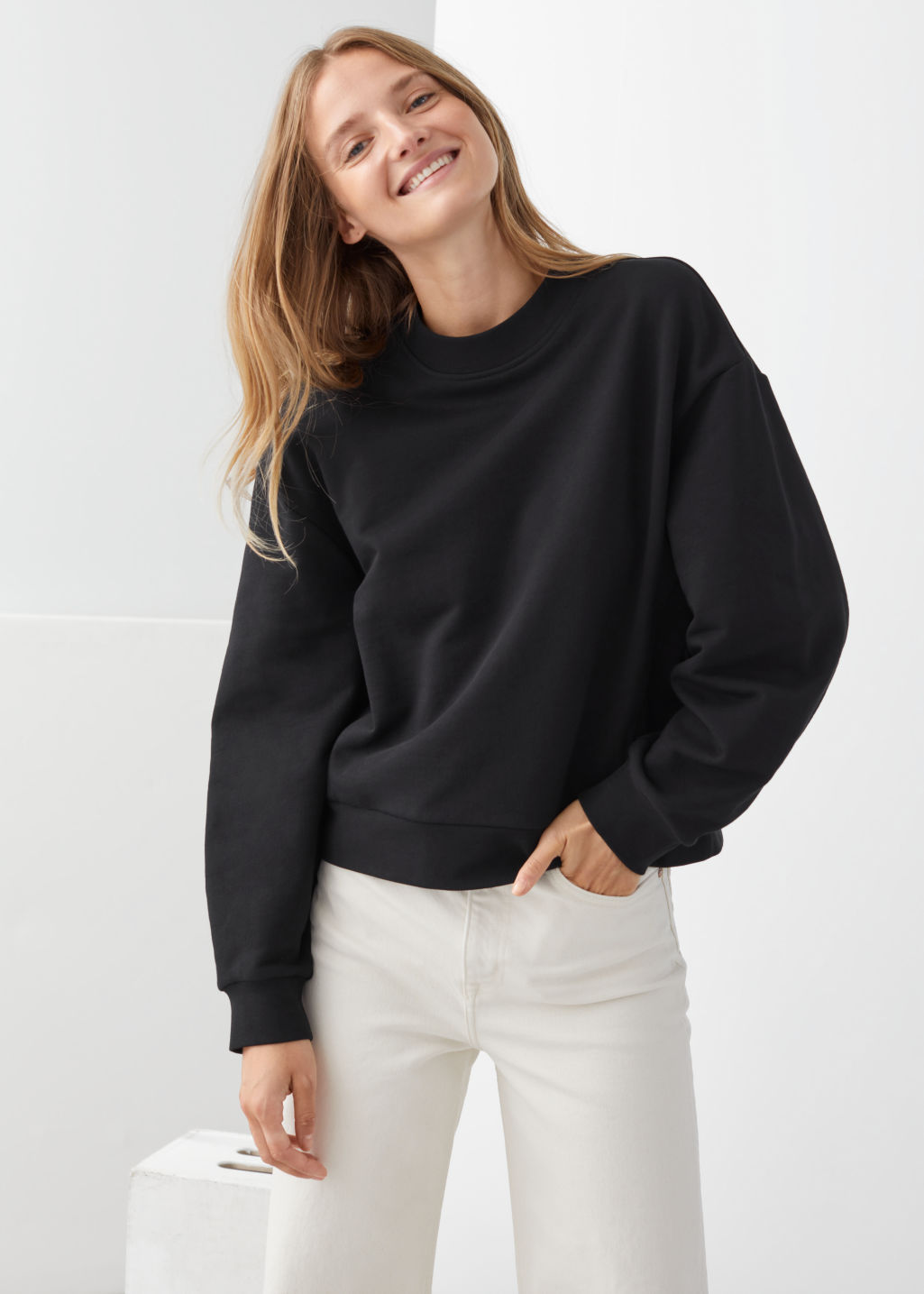 Dropped Shoulder Jersey Sweater - Black - Sweatshirts & Hoodies - & Other Stories
