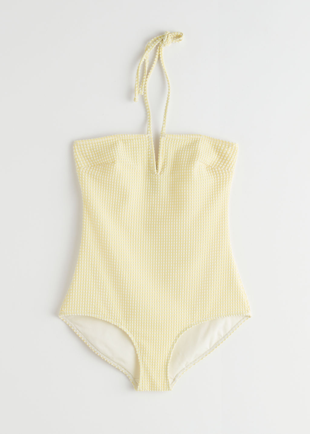 Jacquard Check Halter Neck Swimsuit - Yellow Checks - Swimsuits - & Other Stories - Click Image to Close