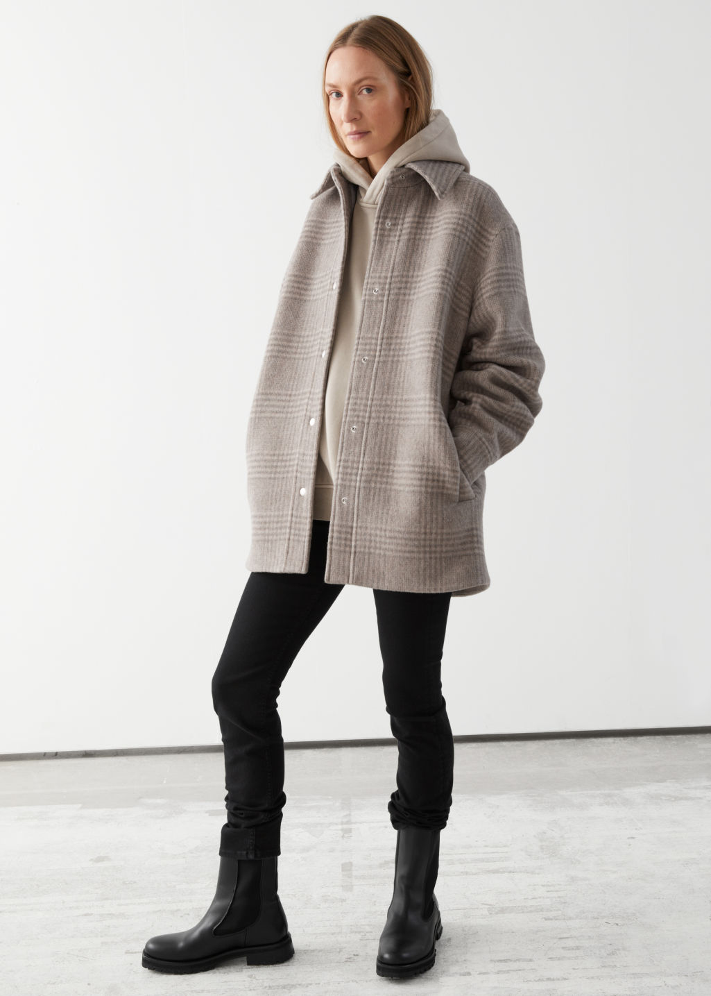 Oversized Shirt Jacket - Beige Checks - Overshirts - & Other Stories - Click Image to Close