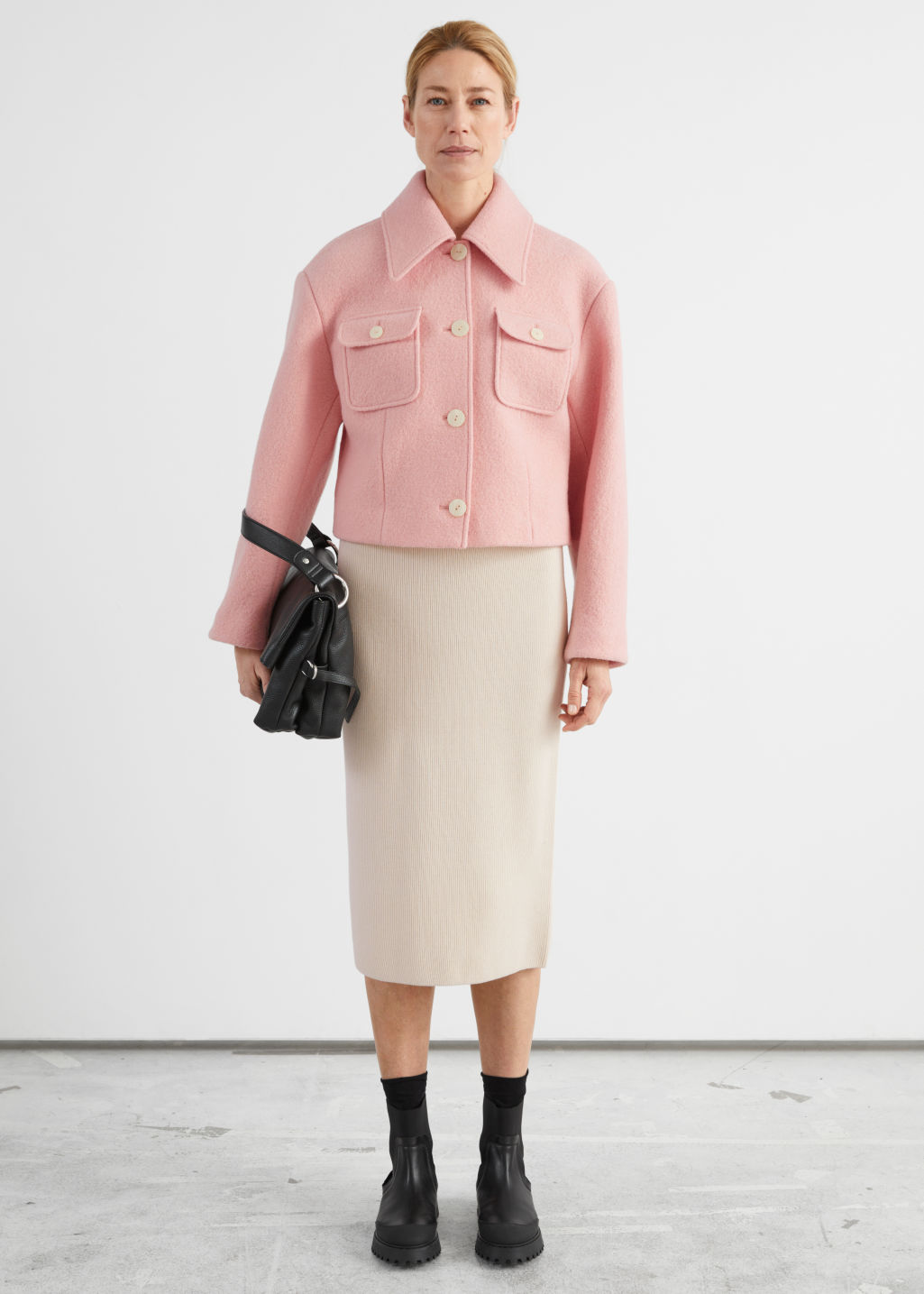 Buttoned Patch Pocket Wool Jacket - Pink - Jackets - & Other Stories
