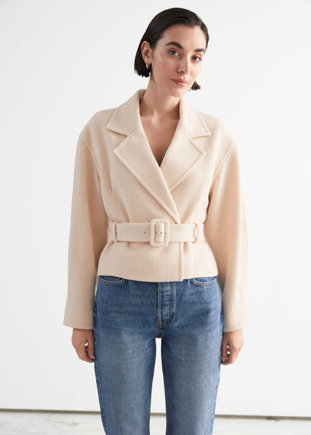 Short Belted Wool Blend Jacket - Cream - Jackets - & Other Stories - Click Image to Close