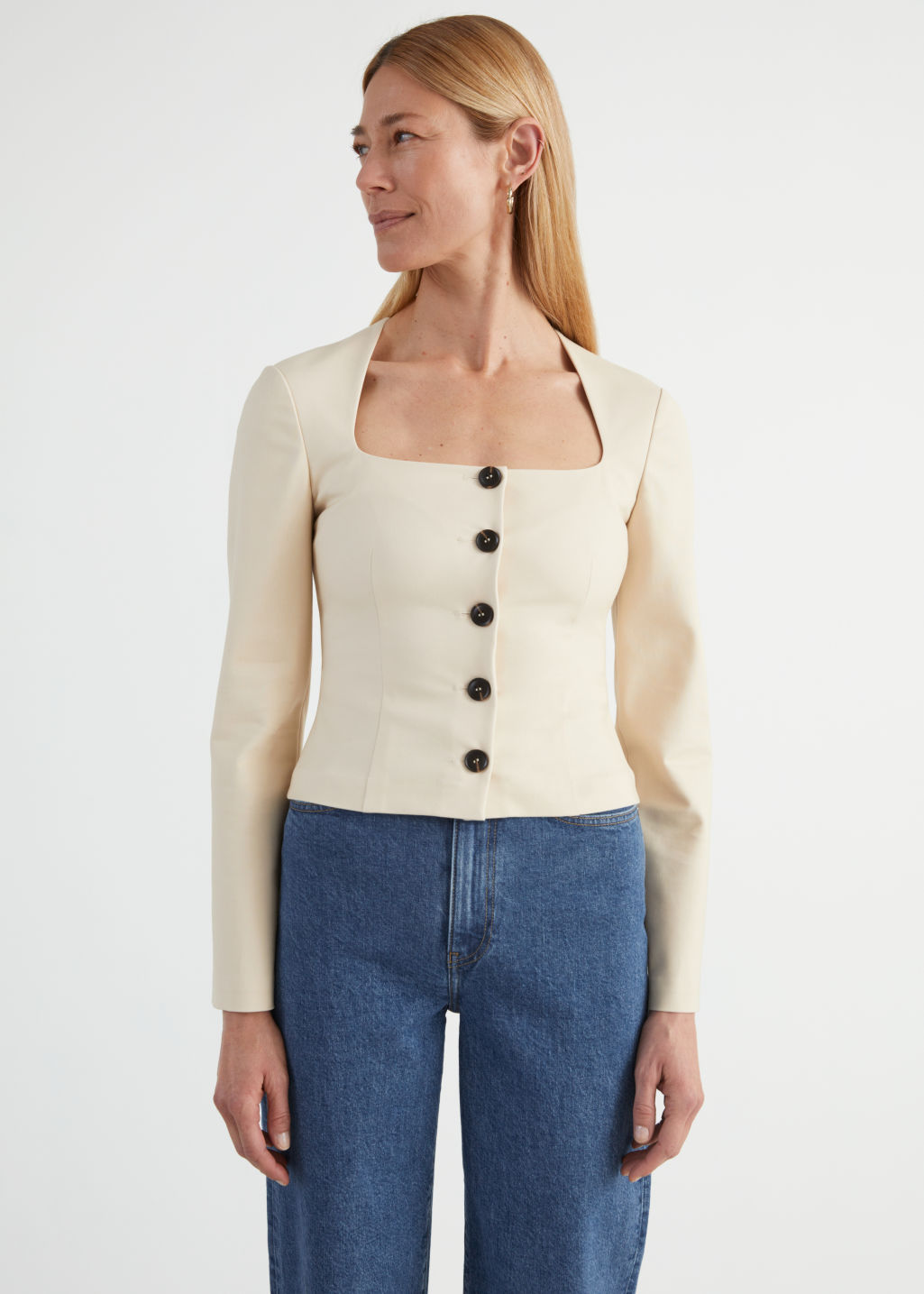 Fitted Buttoned Top - Cream - Tops & T-shirts - & Other Stories - Click Image to Close