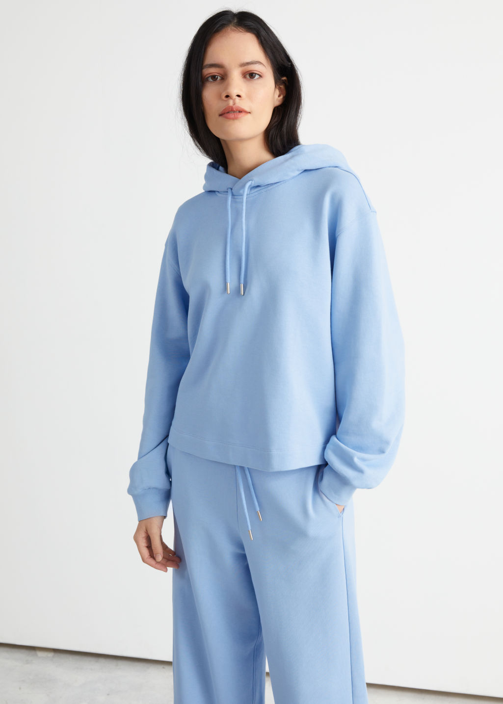 Boxy Drawstring Hoodie - Light Blue - Sweatshirts & Hoodies - & Other Stories - Click Image to Close