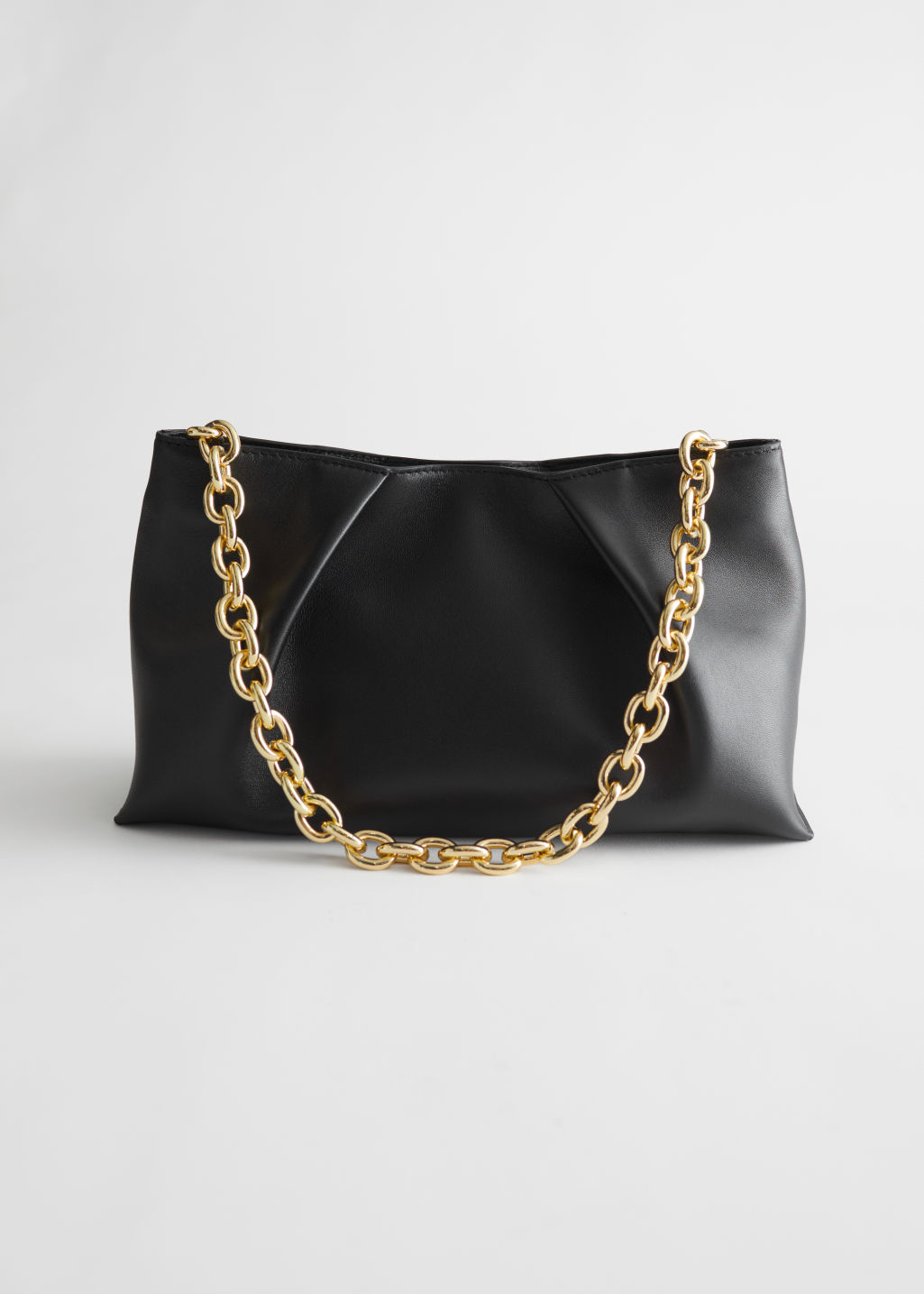 Folded Leather Chain Strap Bag - Black - Clutches - & Other Stories