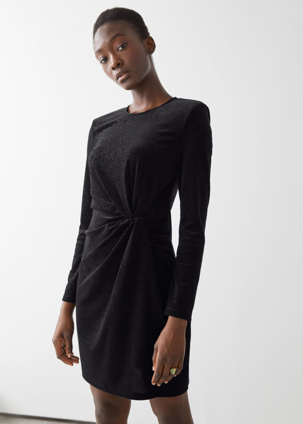 Glitter Velour Padded Shoulder Mini Dress - Black Glitter - Mini dresses - & Other Stories - Click Image to Close