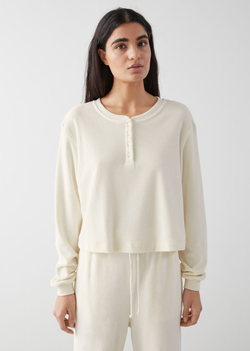 Boxy Pearl Button Top - White - Sweatshirts & Hoodies - & Other Stories - Click Image to Close
