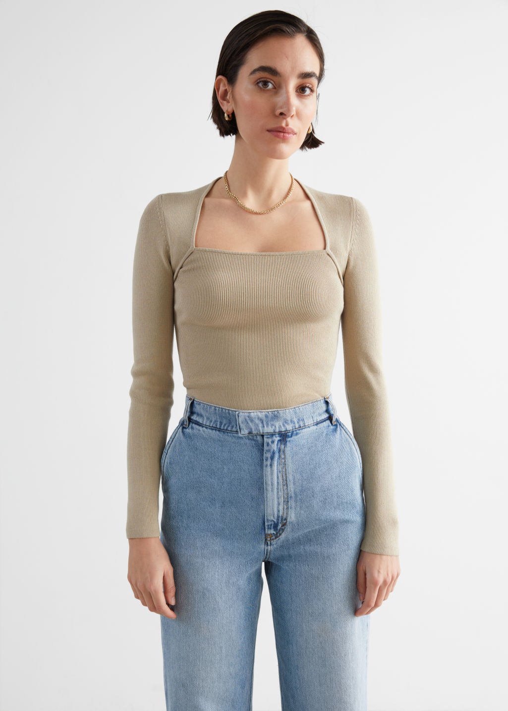 Long Sleeve Tubular Neck Sweater - Beige - Tops & T-shirts - & Other Stories