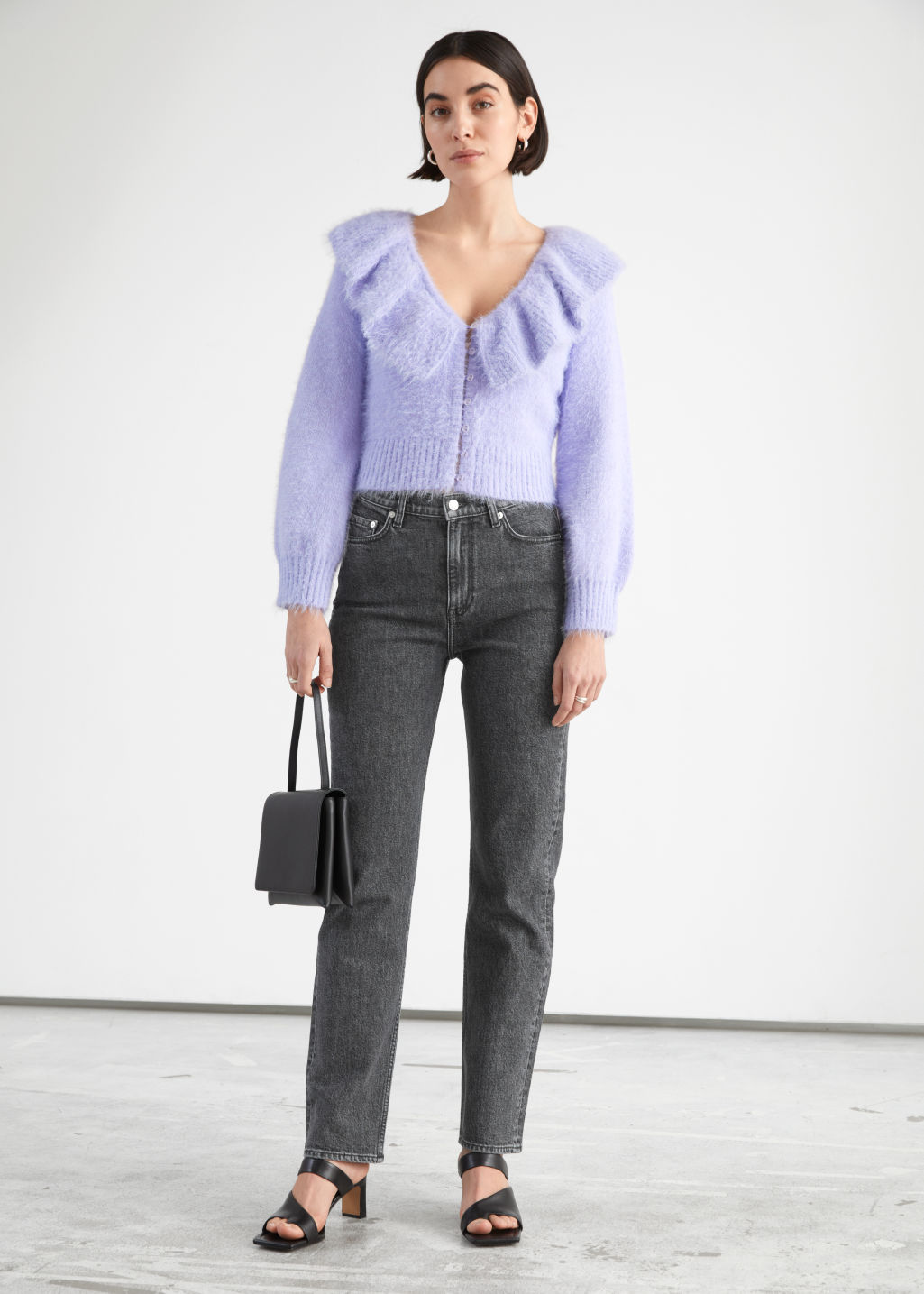 Fuzzy Cropped Ruffle Collar Cardigan - Lilac - Cardigans - & Other Stories