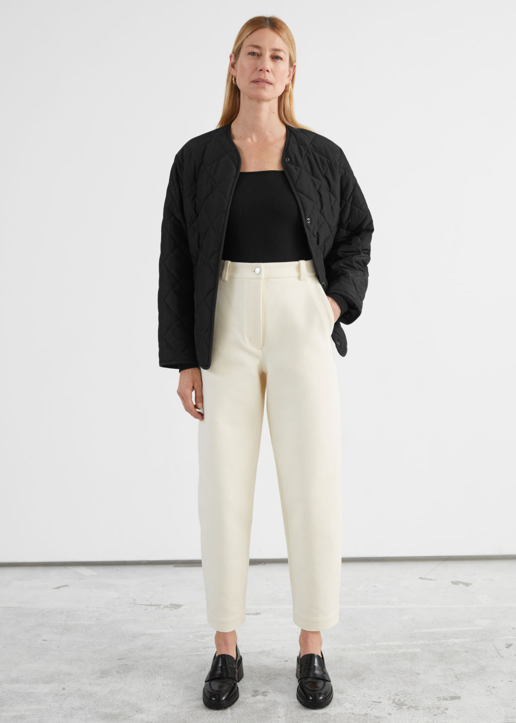 Banana Leg Cotton Trousers - Cream - Trousers - & Other Stories - Click Image to Close