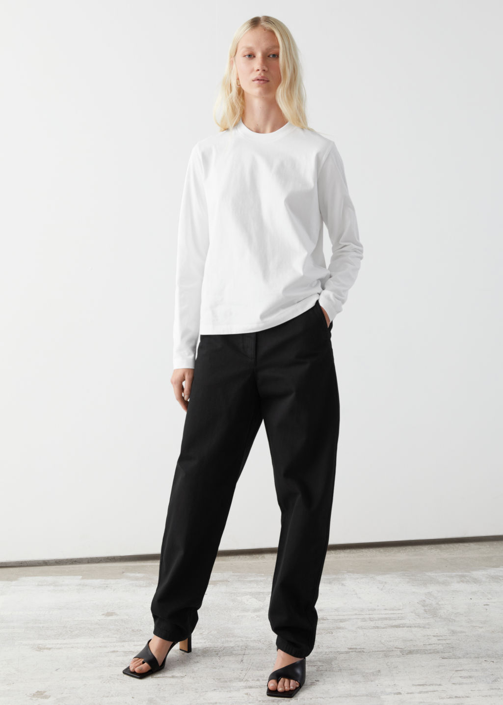 Banana Leg Cotton Trousers - Black - Trousers - & Other Stories - Click Image to Close