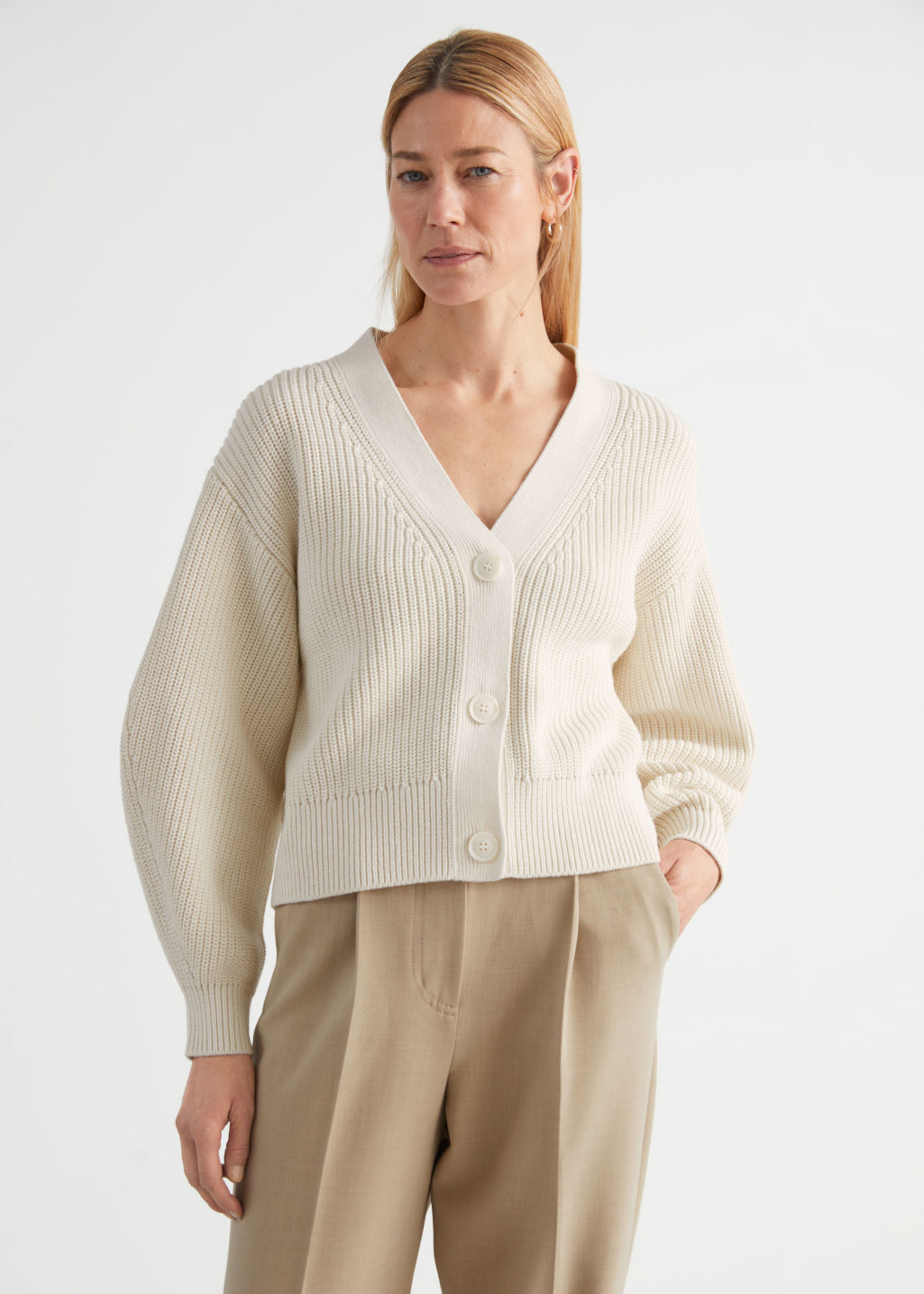 Cropped Boxy Rib Cardigan - White - Cardigans - & Other Stories