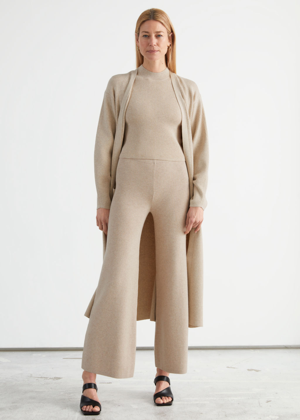 Flared Wool Blend Trousers - Oatmeal - Trousers - & Other Stories