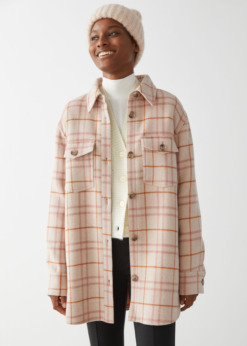Oversized Shirt Jacket - Beige Checks - Overshirts - & Other Stories - Click Image to Close