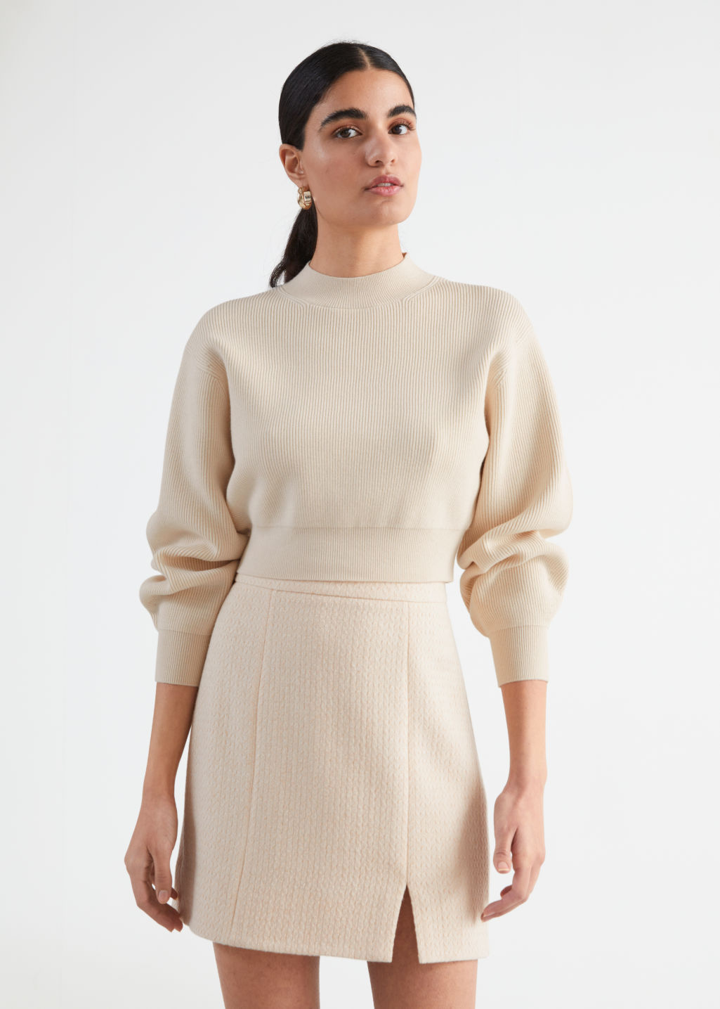Wool Blend Mini Skirt - Cream - Mini skirts - & Other Stories - Click Image to Close