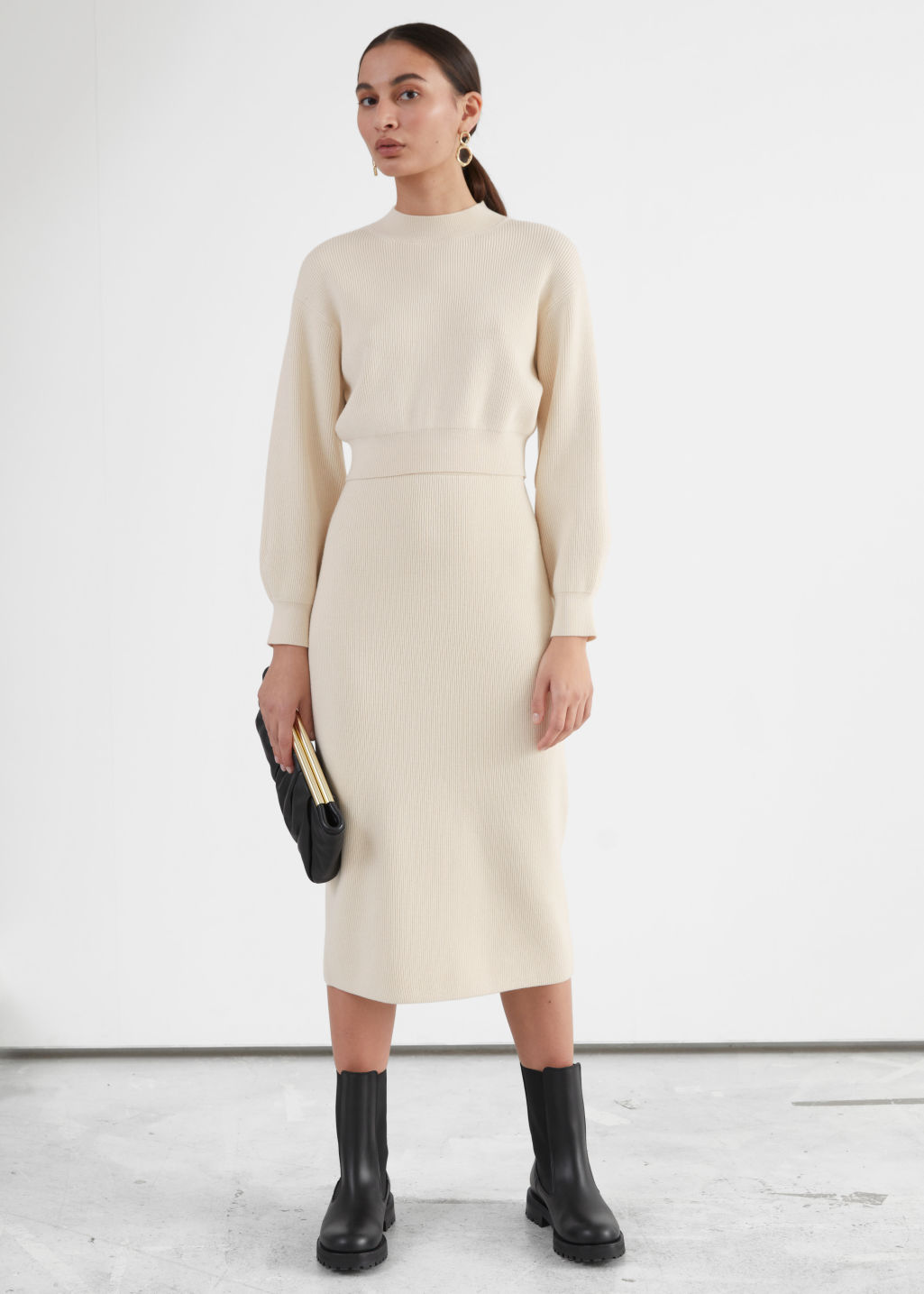 Fitted Knitted Pencil Midi Skirt - Cream - Midi skirts - & Other Stories