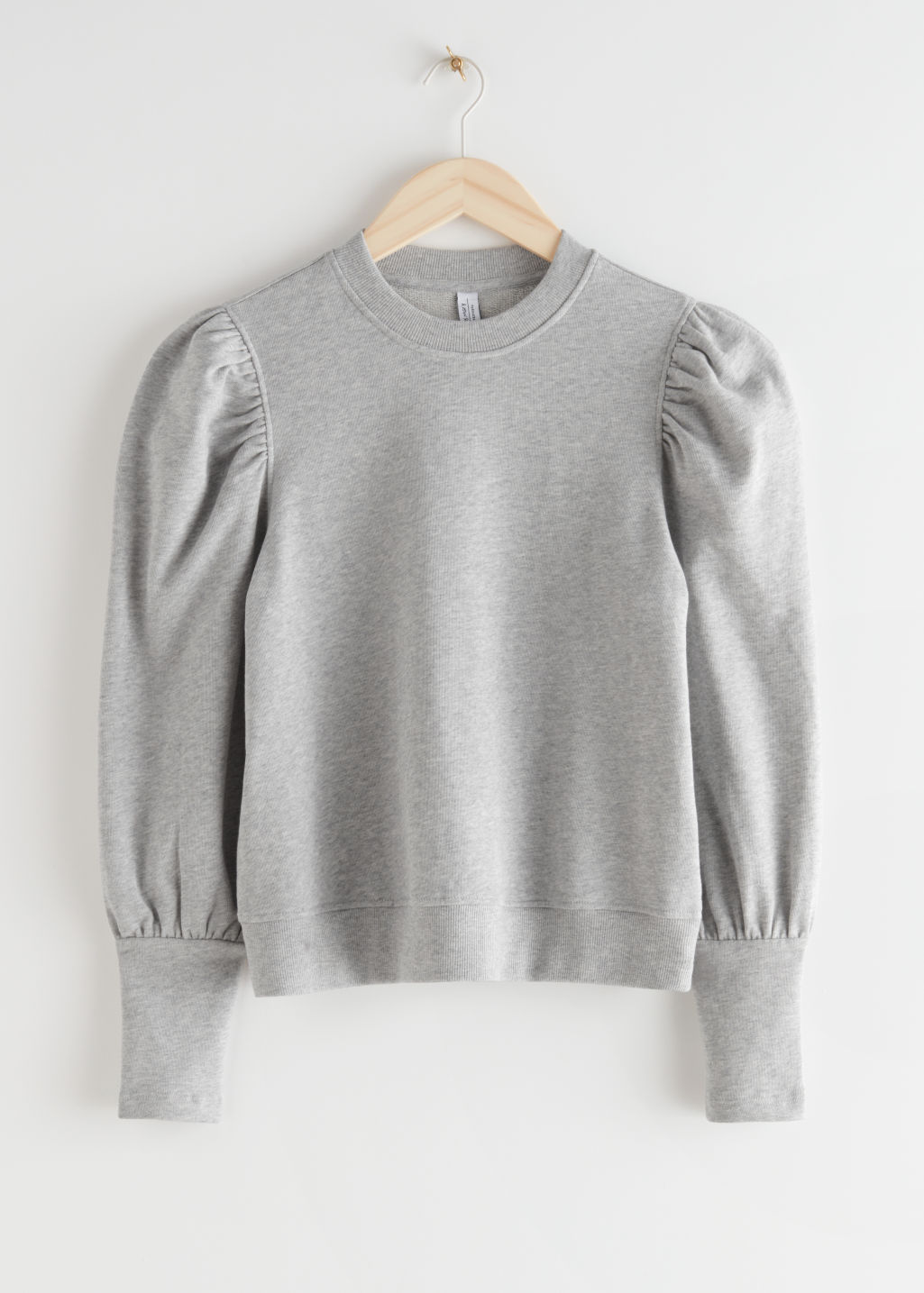 Puff Sleeve Cotton Sweater - Grey Melange - Sweatshirts & Hoodies - & Other Stories