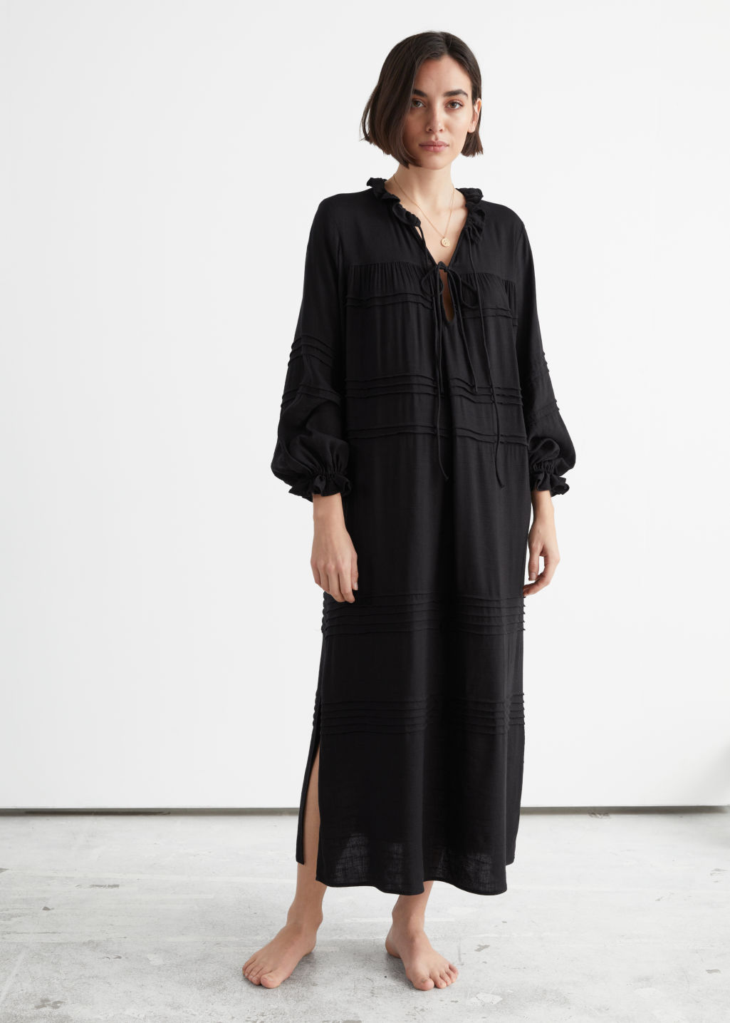 Oversized Ruffled Maxi Dress - Black - Maxi dresses - & Other Stories - Click Image to Close