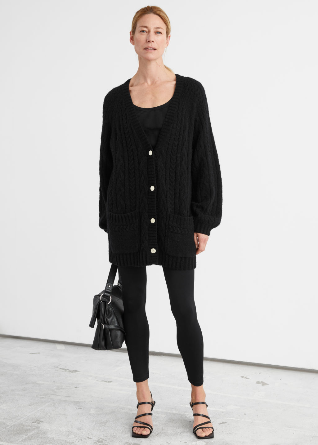 Oversized Chunky Cable Knit Cardigan - Black - Cardigans - & Other Stories