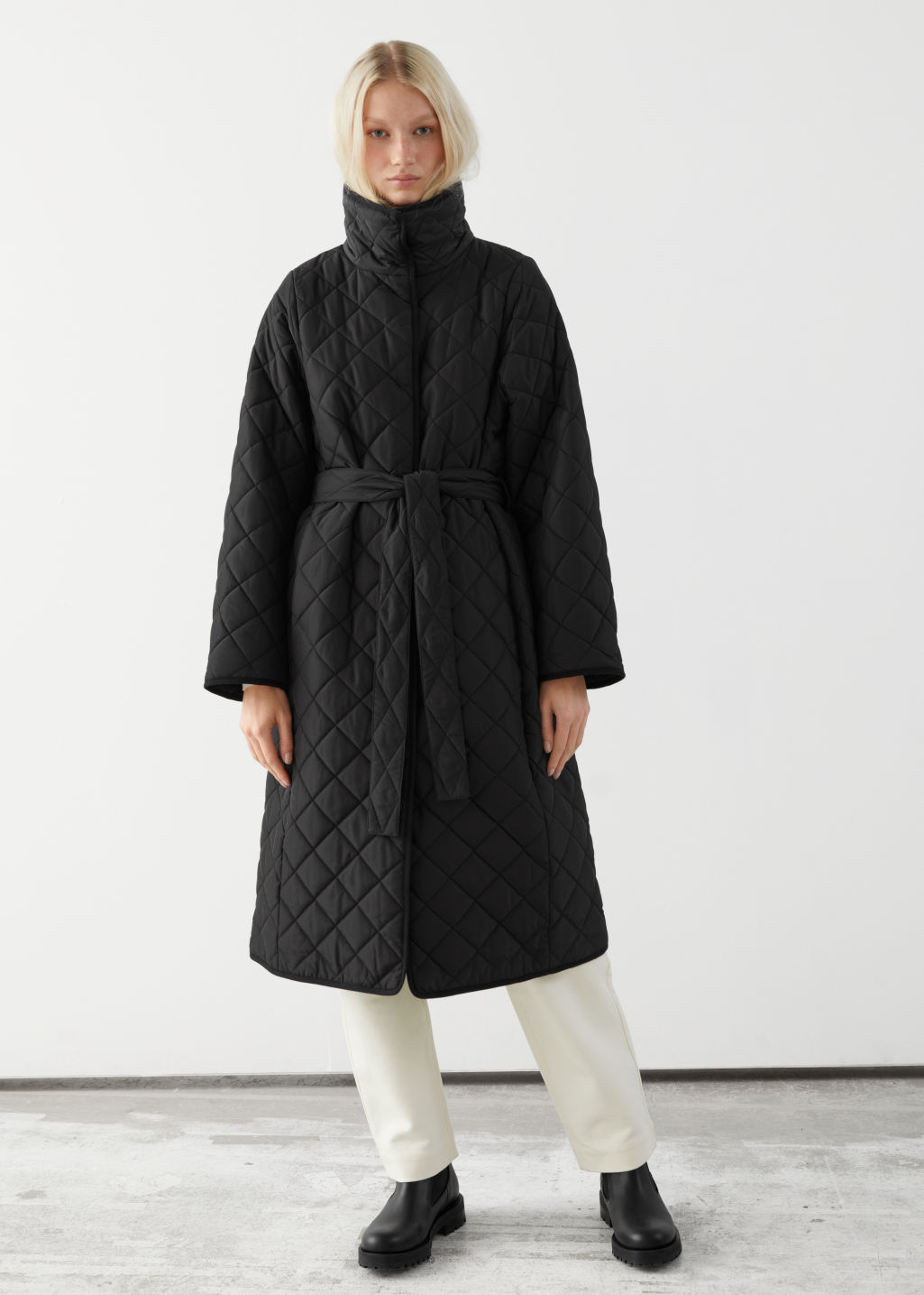 Quilted Belted Banana Sleeve Coat - Black - Jackets - & Other Stories - Click Image to Close