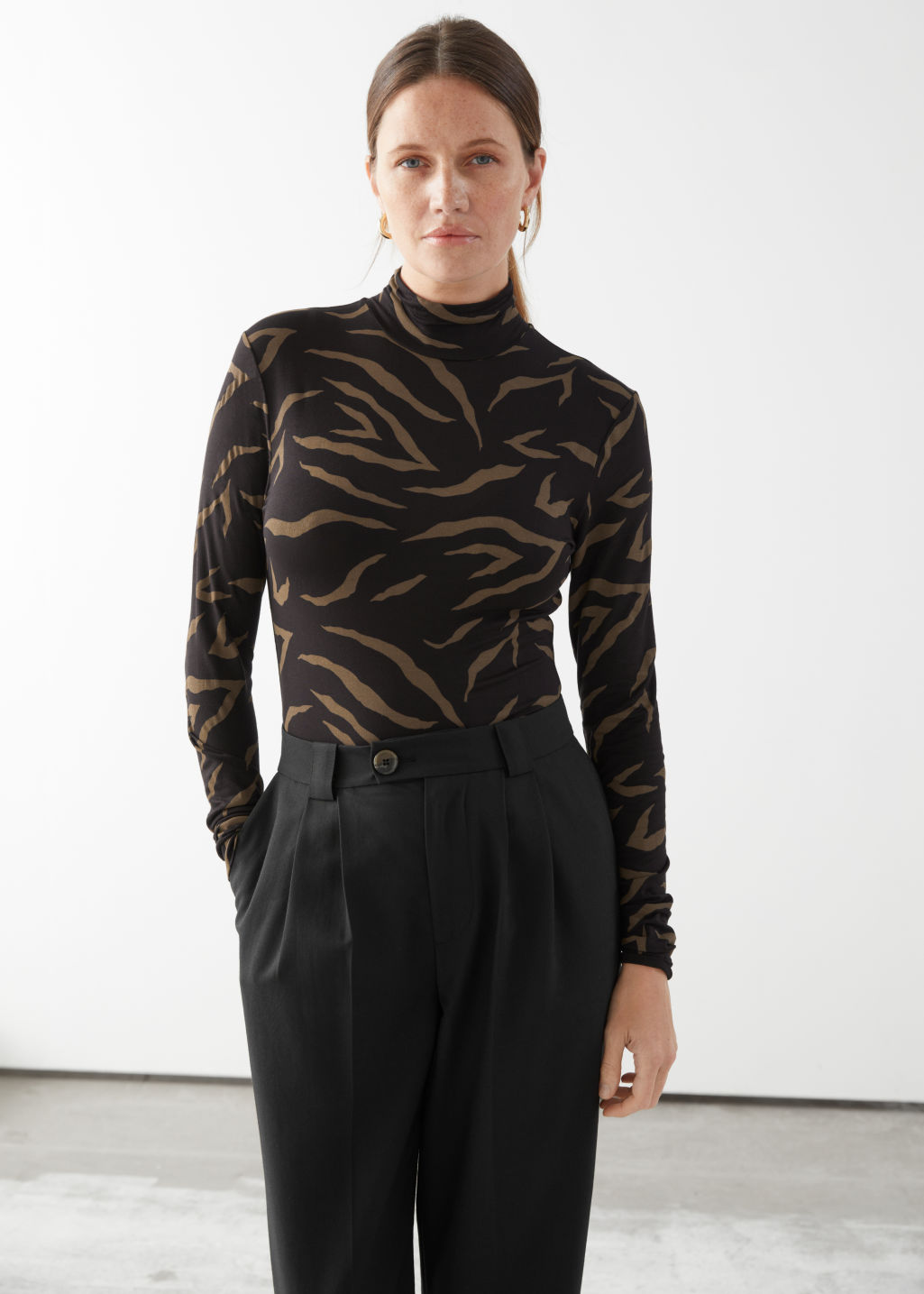 Long Sleeve Turtleneck Top - Black Print - Tops & T-shirts - & Other Stories