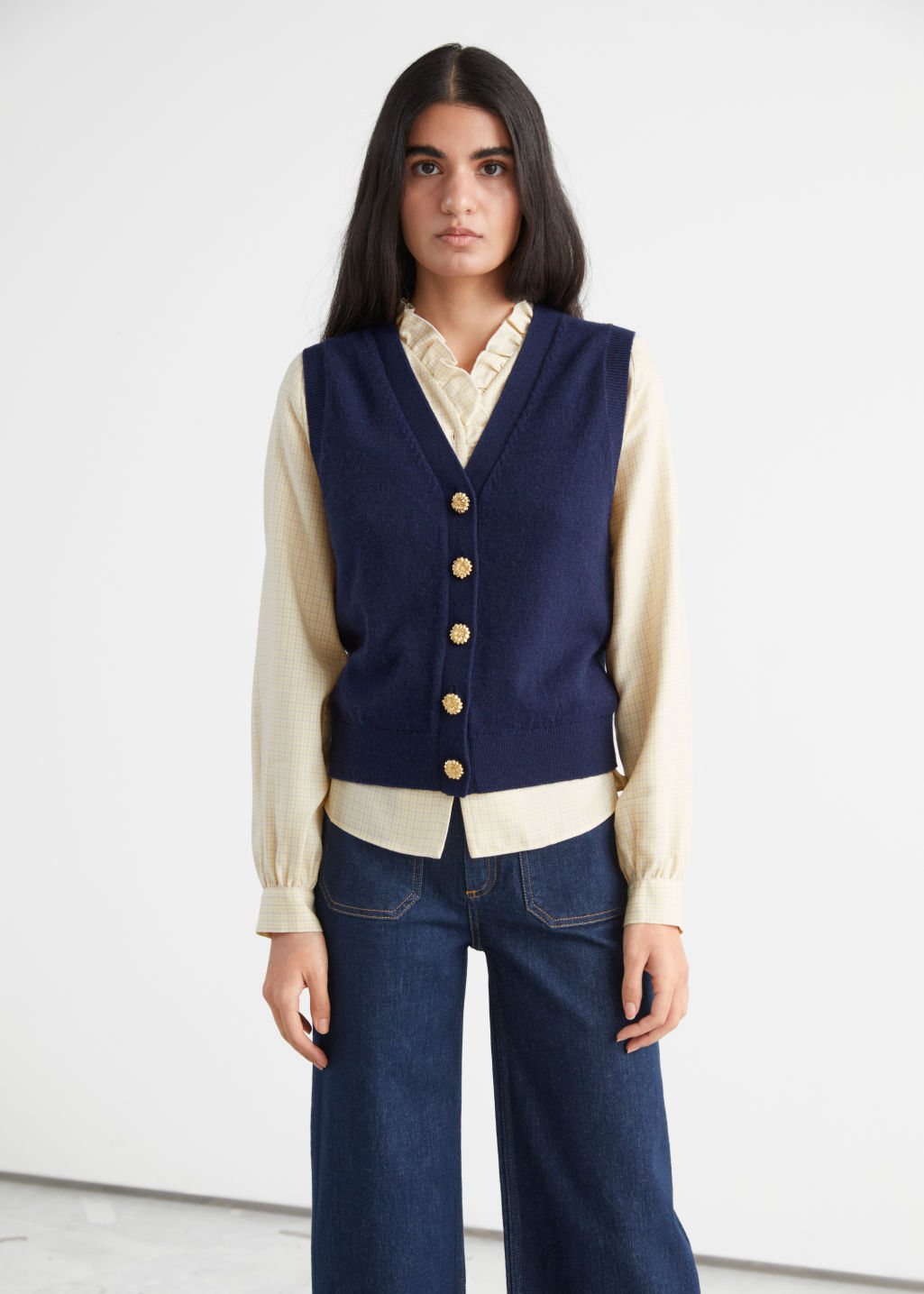 Floral Button Knit Vest - Dark Blue - Sweaters - & Other Stories