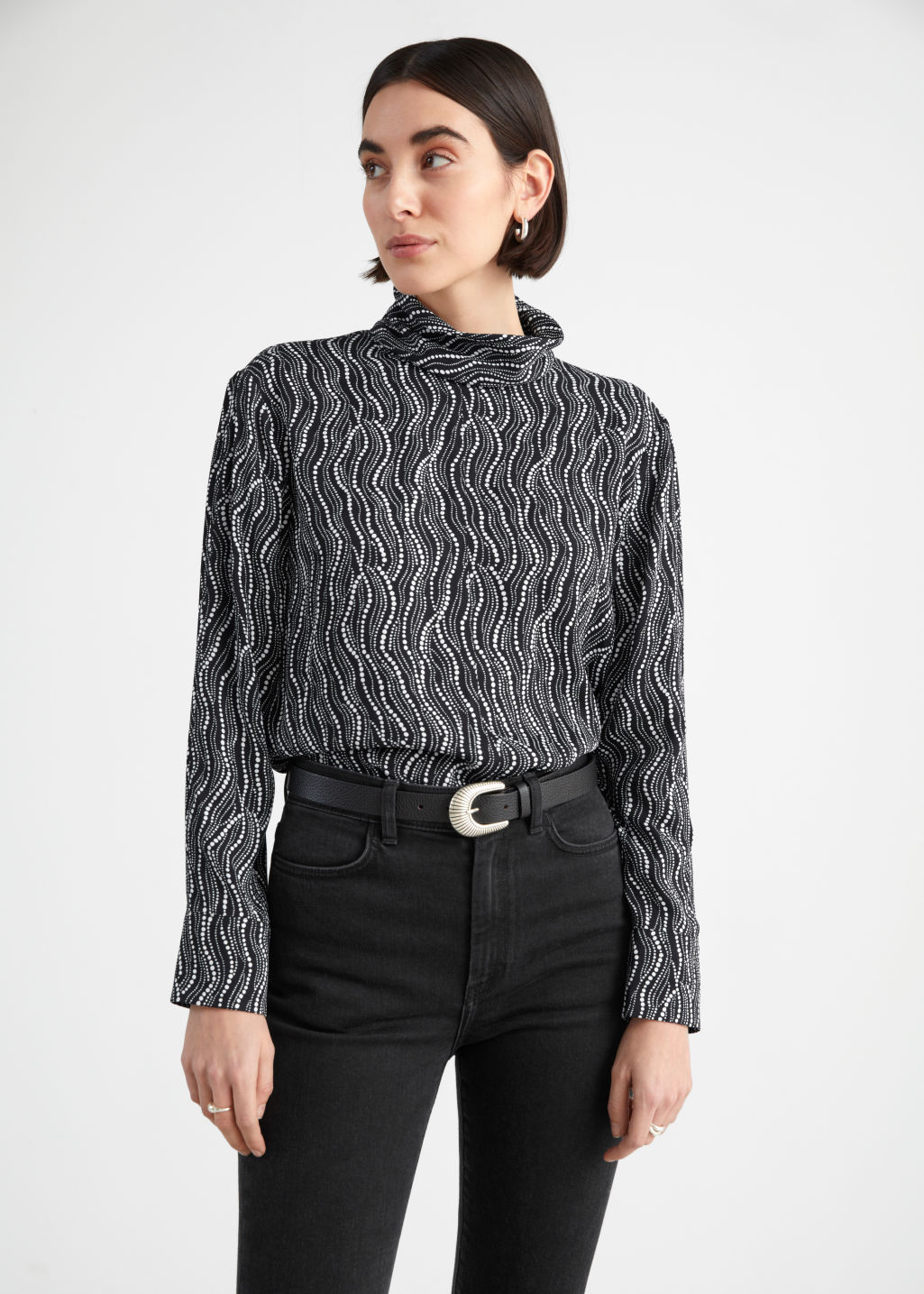 Printed Turtleneck Top - Black Print - Tops & T-shirts - & Other Stories