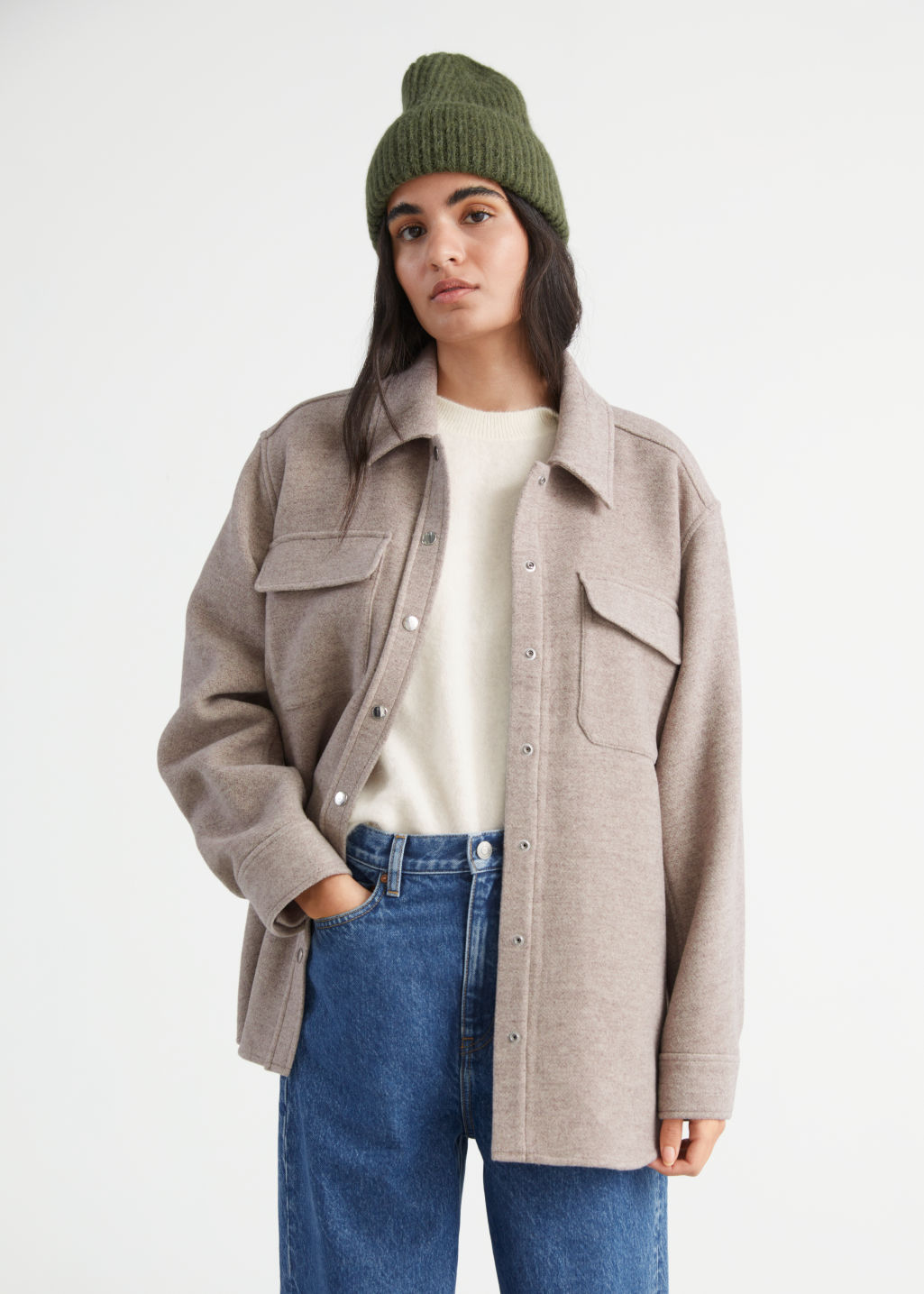 Oversized Wool Blend Overshirt - Oatmeal - Overshirts - & Other Stories - Click Image to Close